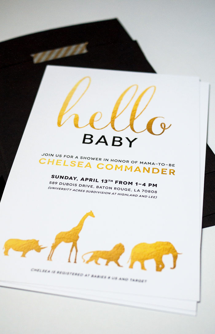 Gold and White Safari Animal Baby Shower Invitation