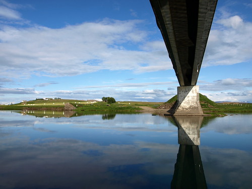 bridge summer sky reflection clouds river landscape countryside iceland still july 2015 borgarfjörður brú norðurá