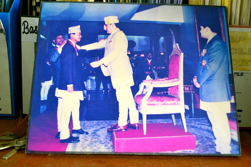 Mr. Dilli Chaudhary awarded the Suprawal Gorkha Dakshain Bahu Teshro award by King Birendra Bir Bikram Shah