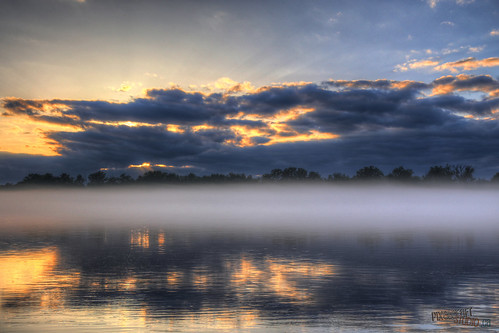 sunset mist clouds river landscape ottawa hdr