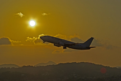 boeing737400 airplanes sunset corfu sun greece aircraft lgkr travel track panning