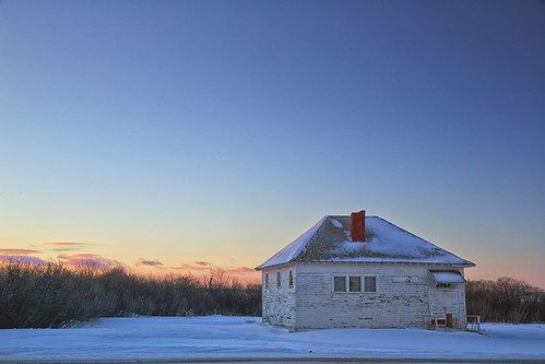 school winter sunset rural alberta fedorah