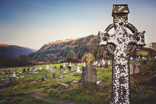 morning ireland cemetery graveyard view cross hills celtic wicklow mountians glendalought