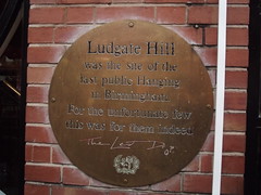 Actress & Bishop, 35 Ludgate Hill, Birmingham - plaque - last public hanging in Birmingham (wrong location)