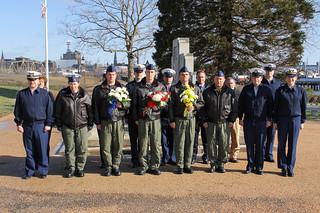 NEW LONDON, Conn.  - Members of the U.S. Coast Guard International Ice Patrol in New London, Conn., reflect on the sinking of the RMS Titanic and the importance of their mission during a ceremony held in New London, Conn., April 16, 2014. Every year, the IIP conducts a ceremony to remember the passengers and crew who lost their lives as a result of the Titanic sinking. U.S. Coast Guard photo by Keith Murray
