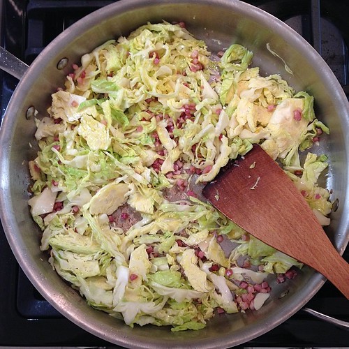 Cabbage and pancetta. Start of Sunday dinner.