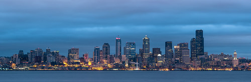 seattle bluehour morning city skyline cityscape pacificnorthwest pugetsound greatwheel panoramic downtown buildings canon135mmf2lusm canoneos5dmarkiii washington johnwestrock