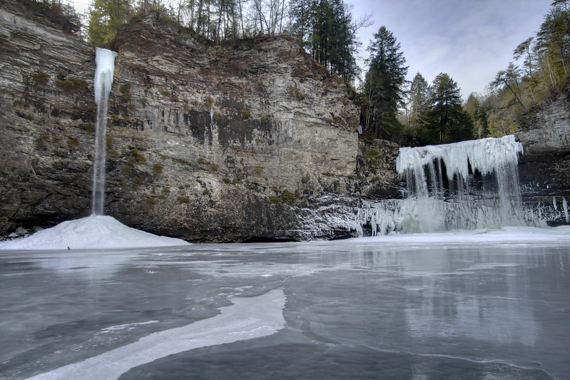 Rockhouse Falls and Cane Creek Falls frozen 1, Fall Creek Falls State Park, Van Buren County, Tennessee
