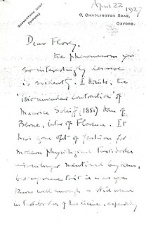 Sherrington to Florey - 22 April 1927 (WCG 13.11)