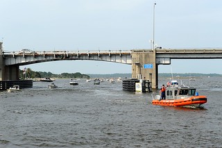 A Coast Guard boatcrew from Station Mayport, Fla., patrols the Intracoastal Waterway near Sister's Creek Bridge in Jacksonville, Florida, Saturday, May 24, 2014, during Memorial Day Weekend. Memorial Day weekend is traditionally one of the busiest weekends of the year for boating and for Coast Guard search and rescue crews around the nation. (U.S. Coast Guard photo by Petty Officer 1st Class Lauren Jorgensen)