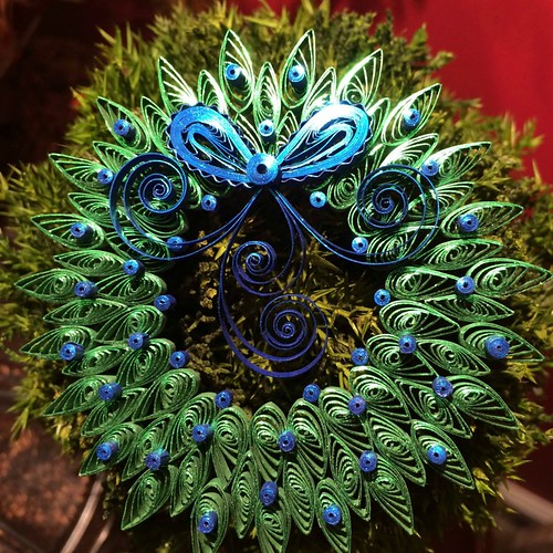 metallic blue and green paper quilled wreath
