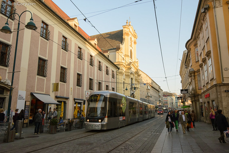 tram in the center of Linz, Austria