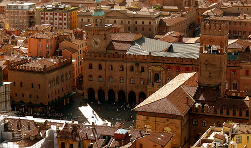 Piazza Maggiore in Bologna seen from Torre Asinelli