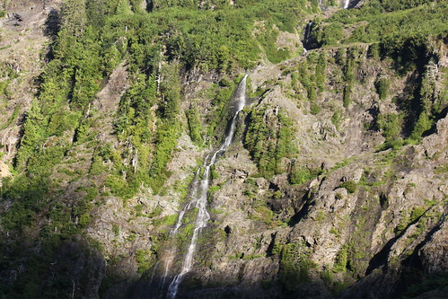trees cliff sunlight waterfall shadows