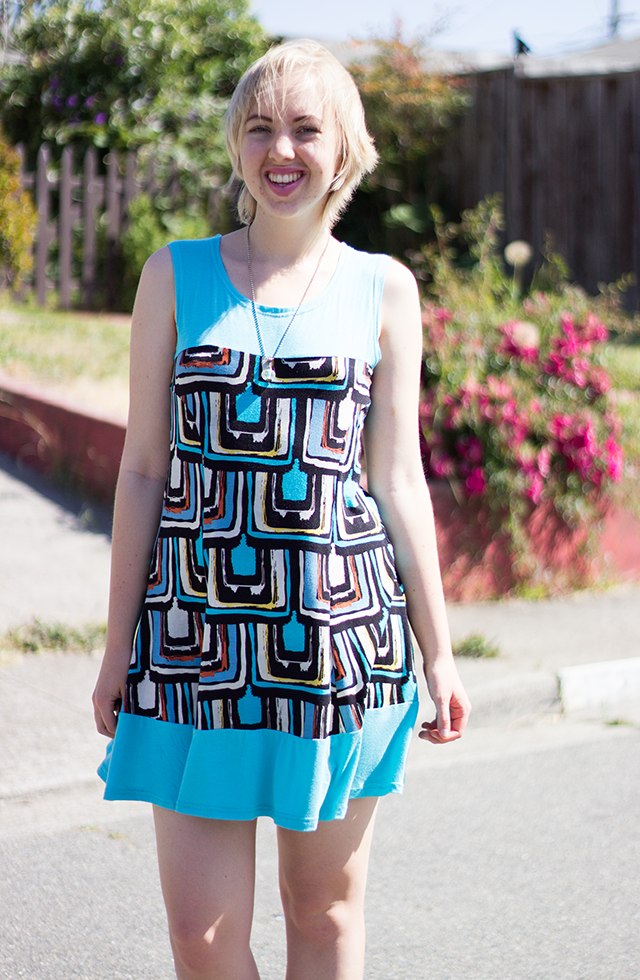 sky blue and black patterned sundress from Avatar Imports, picturesque neighborhood