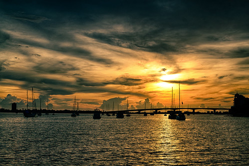sunset silhouette boat sarasota hdr