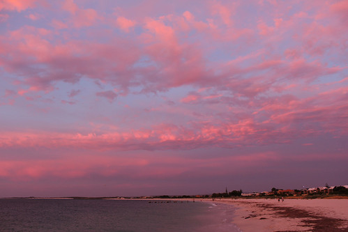 ocean pink blue sunset beach clouds jetty jurienbay