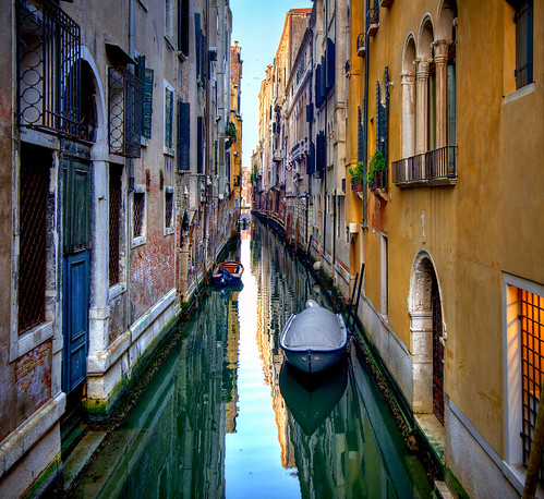 travel venice urban italy sunrise reflections boat canal hdr