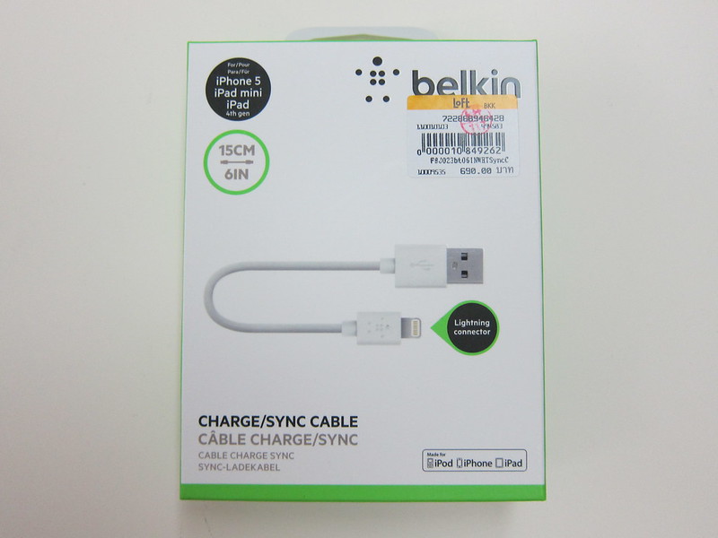 Belkin 6 Inch Lightning to USB ChargeSync Cable - Box Front