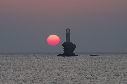 morning blue red sea summer sun lighthouse rock sunrise tamron andros aegeansea alighnment tourlitis pentaxk30