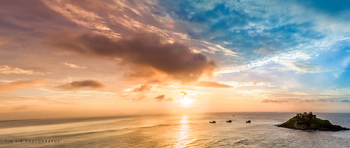 blue red sea sunrise ship sangdao