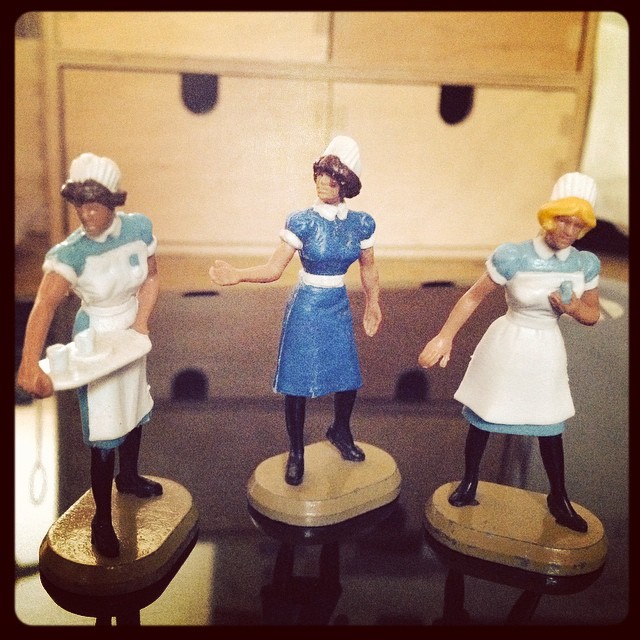 A wonderful, surprise present from my lovely in-laws @turnedupto11 and @jmnewmalden - three perfect, tiny vintage nurse figurines.  I love them.  The Sister in the middle has a particularly realistic pose - her ward would be very well run! #nurses #figuri