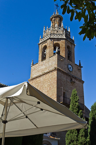 españa tree tower church café architecture spain relaxing ronda parasol shade collegiate