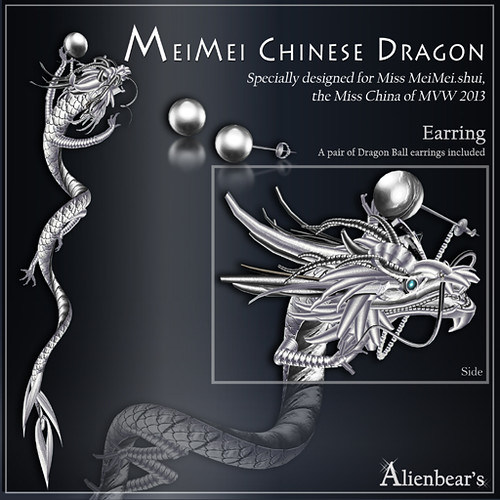MeiMei C-Dragon and ball earrings Platinum