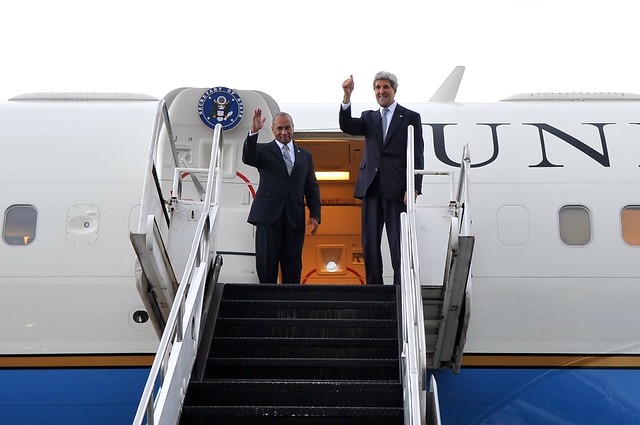 Secretary Kerry, Massachusetts Governor Patrick Bid Farewell After Attending Panamanian Presidential Inaugural