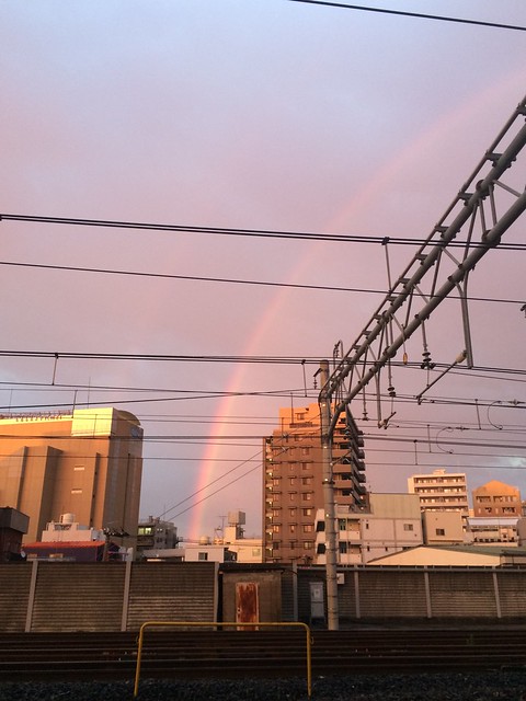 iPhone5sで撮影 虹と夕焼け 2014年7月11日