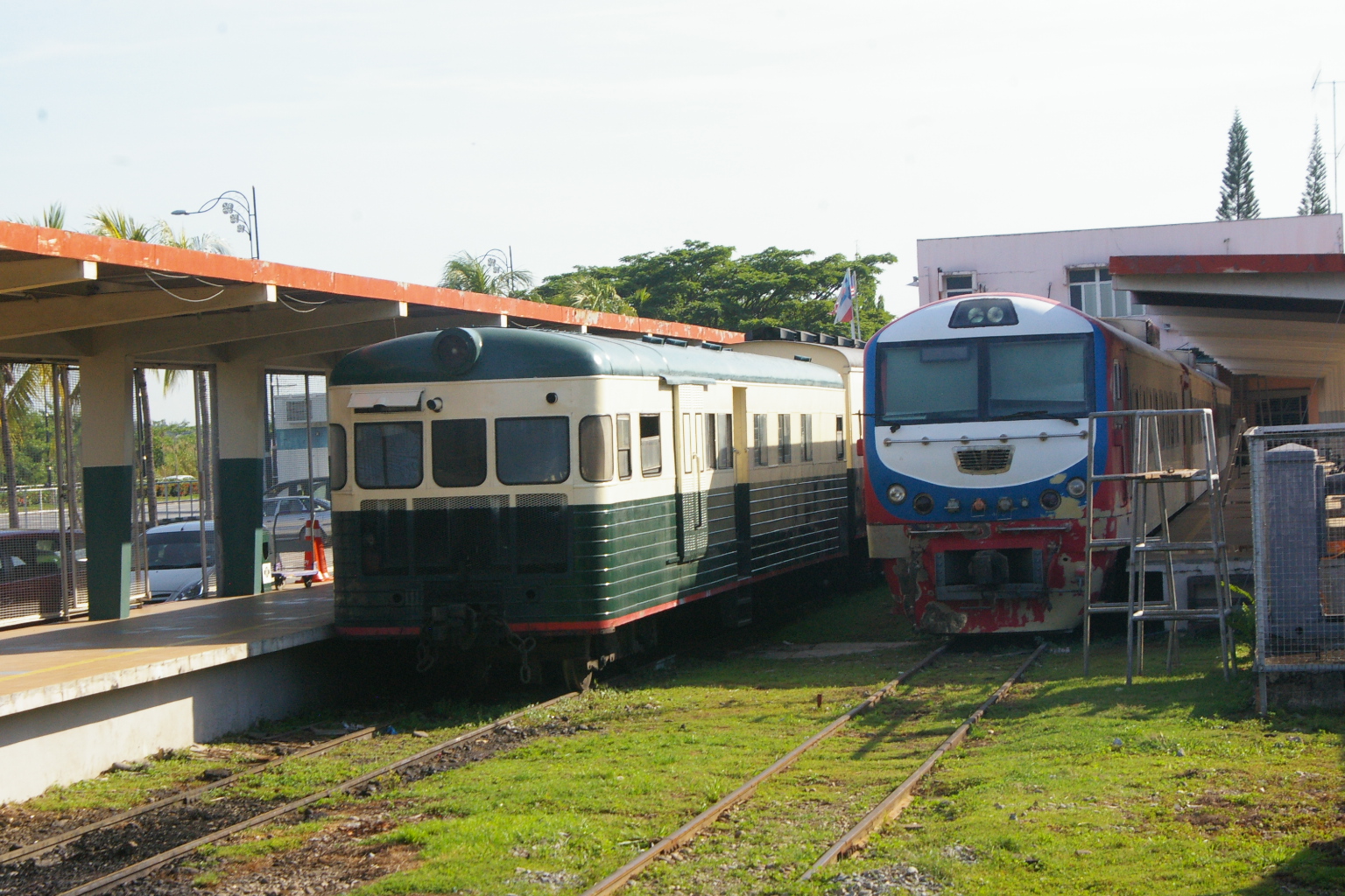 Sabah State Railway coaches(North Borneo Railway) in Tanjung Aru Station, Kota Kinabalu, Malaysia April 30,2014