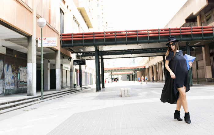 street style barbara crespo all black asymmetric romwe dress fashion blogger outfit blog de moda