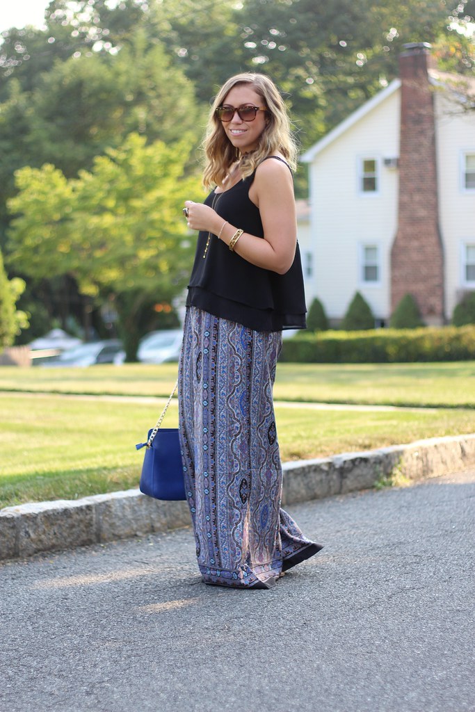 Blue Printed Wide Leg Pants | Casual Outfit | #LivingAfterMidnite