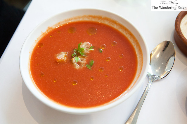 Andalusian gazpacho with baguette croutons, extra virgin olive oil