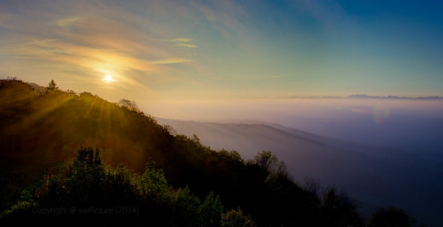 morning mountain color fall fog sunrise switzerland haze hike hills