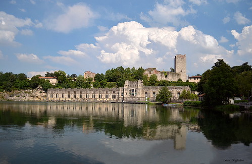 taccani hydroelectric power station renewable energy old 1800 crespi dadda adda river trezzo milano lombardy lombardia italy italia landscape castle bergamo eclectisism romanesque revival architecture modernism modernist tower clouds trees alessandro sunrise reflections reflected polarizer