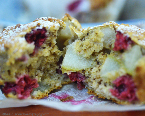 pear, raspberry and walnut wholemeal muffins© by Haalo
