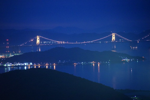 blue light sea japan night island twilight view kagawa inland bridge　setonaikai