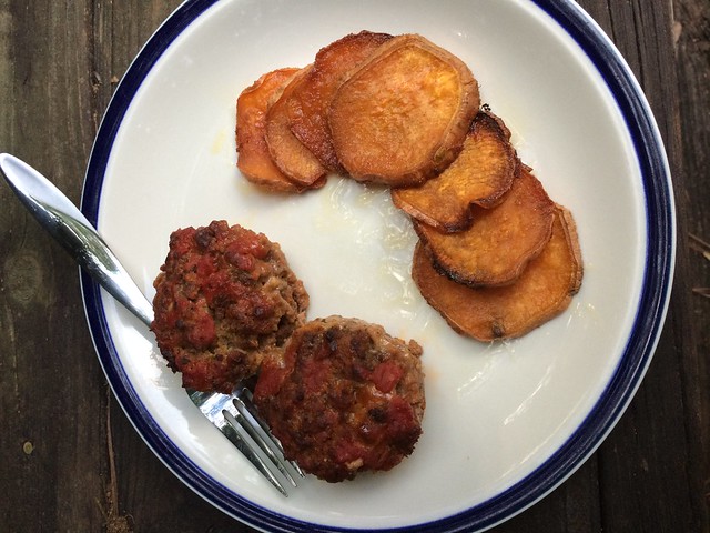 Mini Cheese Stuffed Meatloaves with Sweet Potato Chips