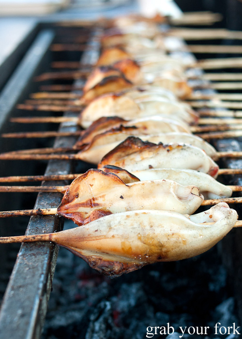 Inihaw na pusit barbecued stuffed squid at Hoy Pinoy, Queen Victoria Market, Melbourne