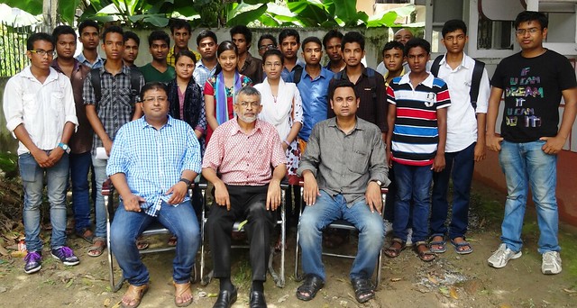 The first batch of 30 students out of 50 shortlisted for coaching for various competitive examinations are seen with trainers and officials of Ajmal Foundation in Guwahati on Sunday.
