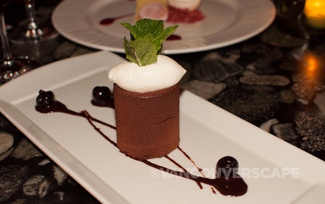 Black Forest cake, Amarena cherries, dark and white chocolate mousse, flourless chocolate cake
