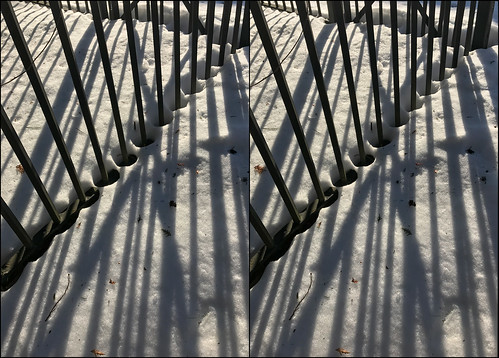 crosseyedstereo crossview 3d stereoscopic iron fence shadow