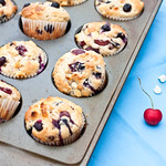 Cherry, Blueberry, and White Chocolate Muffins