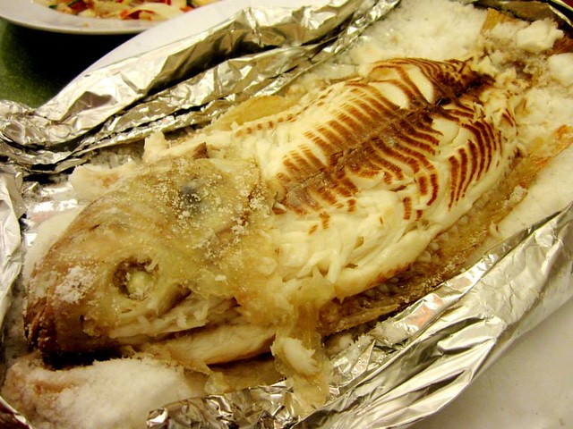 Salt-baked fish