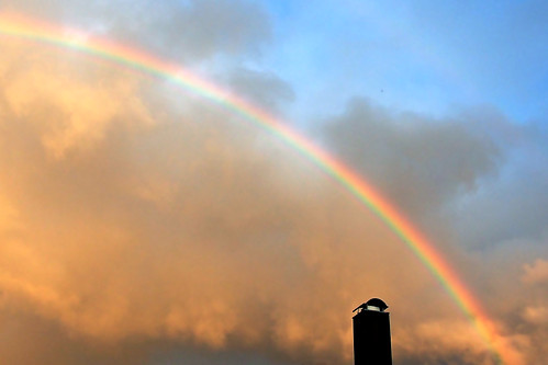 chimney sky clouds evening rainbow