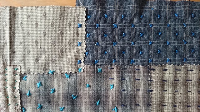 closeup of sashiko bag outer fabric