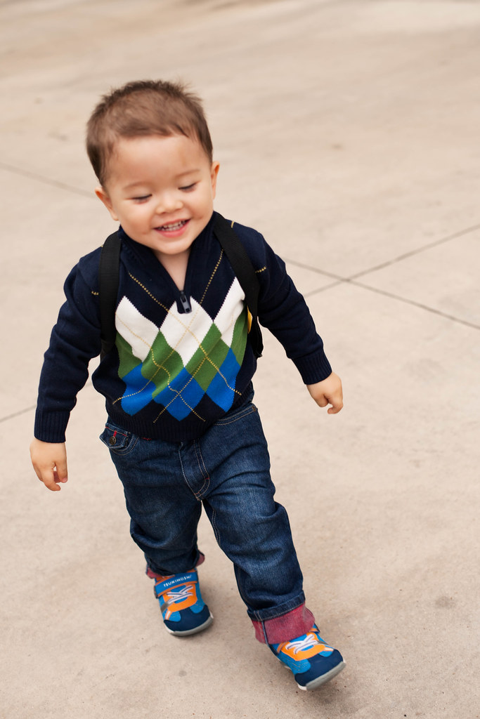 cute & little blog | toddler boy fashion | hartstrings argyle sweater, dark rolled jeans, backpack | fall back to school BTS