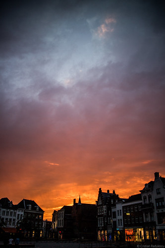 old sunset skyline buildings square town market denbosch fiery shertogenbosch