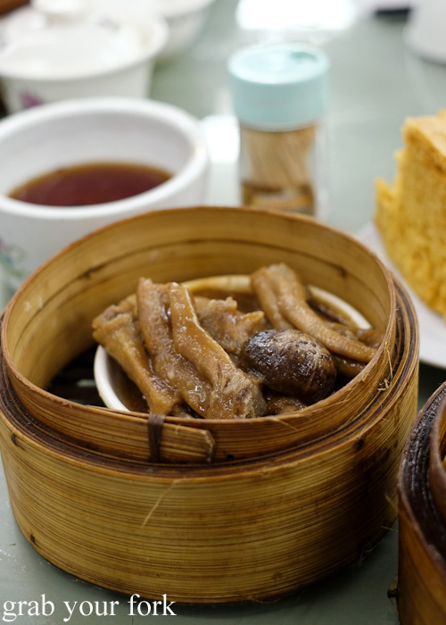 Duck feet with pomelo skin at Lin Heung Tea House in Central, Hong Kong